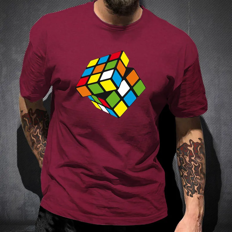 

2021 Summer Men Oversized T-Shirts The Big Bang Theory Printed Stylish Design Melting Rubik's cube T Shirts Cotton Unisex Tops