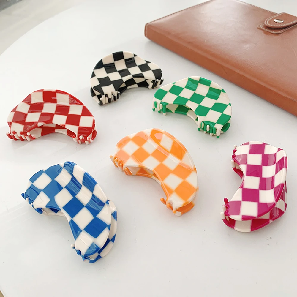 

Заколка-краб Женская в клетку, модный зажим для волос из ацетата, в Корейском стиле, элегантная простота, геометрический дизайн, аксессуары ...