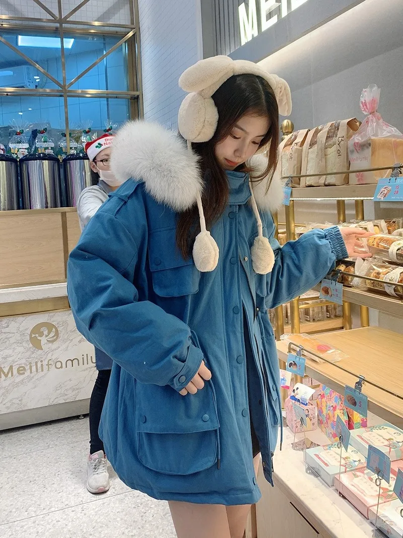 Новый стиль зимняя куртка пуховик для женщин кулиска на талии средней длины с