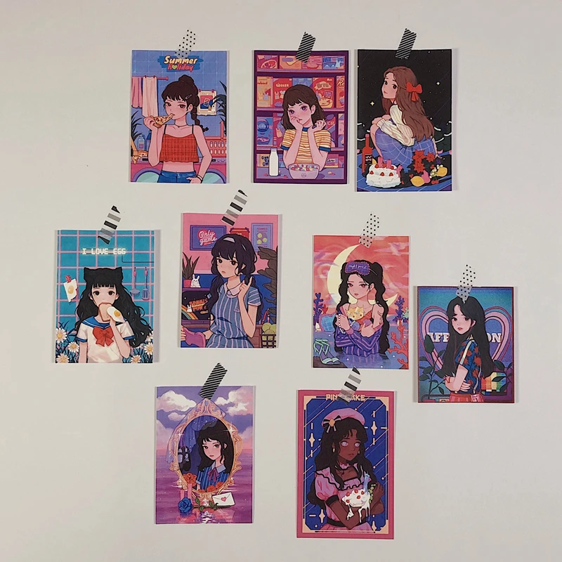 9 листов в японском стиле Харадзюку на комиксов для карт ретро иллюстрация