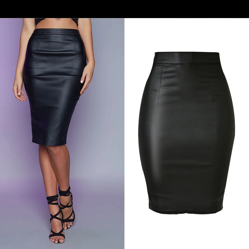 Осенняя модная женская юбка из искусственной кожи с высокой талией облегающая