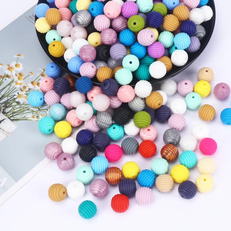 Cuentas en espiral de silicona para chupete, accesorios de juguete para masticar, cuentas redondas de 15mm, sin BPA, 20 unids/lote-1