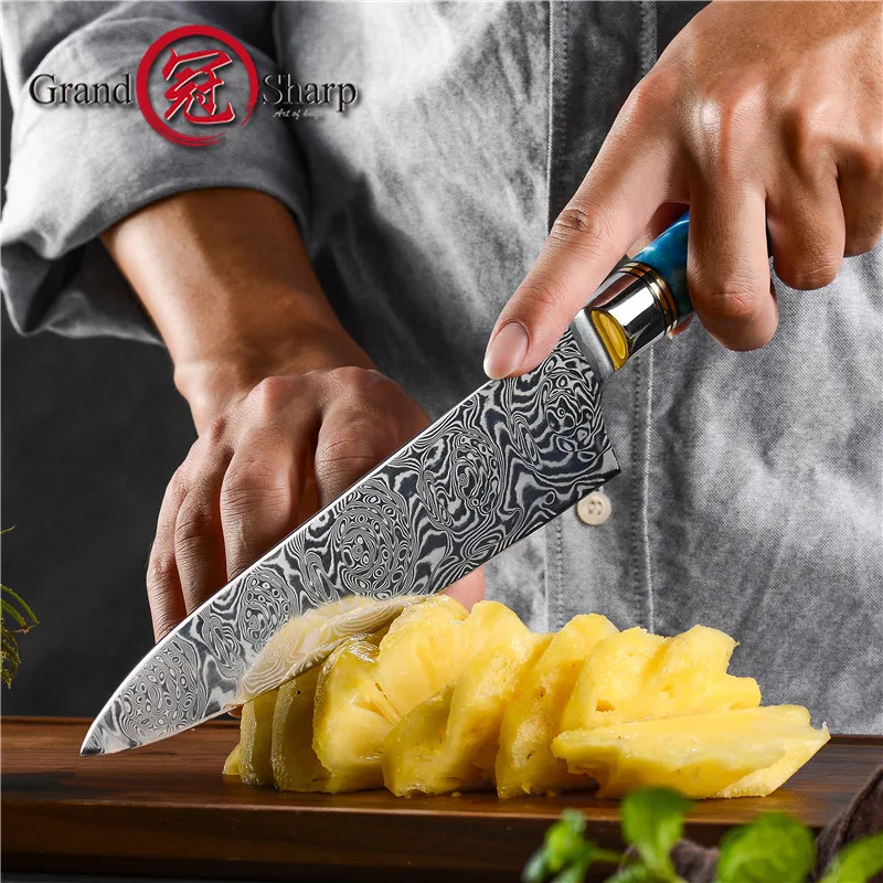 Нож шеф-повара Grandsharp 7 5 дюймов 110 слоев Дамасские кухонные ножи кухонная посуда из
