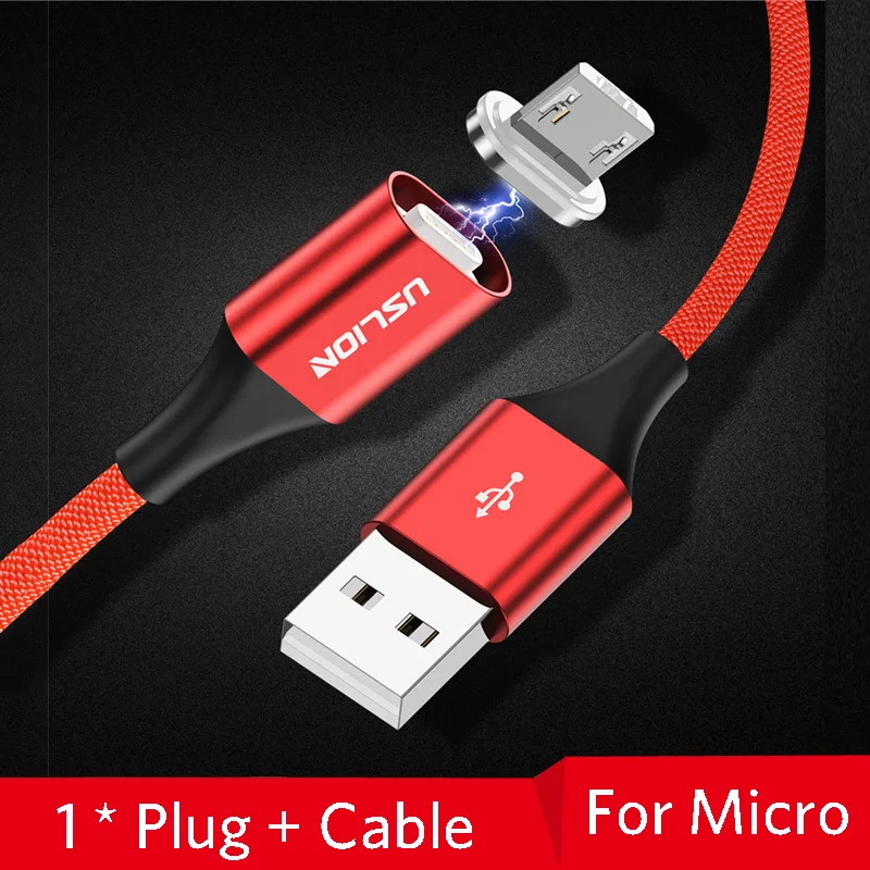 Red For Micro Магнитный кабель USLION, 3 А, кабель для быстрой зарядки usb type C и кабель Micro USB, магнитный кабель для зарядки и передачи данных, кабели для мобильных телефонов - Цвет: Red For Micro