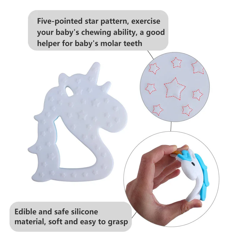 

Cartoon Unicorn Teether Portable Chewable Food Grade Silicone Baby Teething Accessories DIY Pacifier Chain Molar Toy New Design