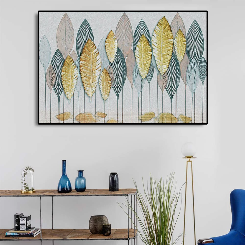 

Watercolor Abstract Leaf Canvas Paintings Poster Print Nordic Minimalist Wall Art Pictures for Living Room Bedroom Home Decor