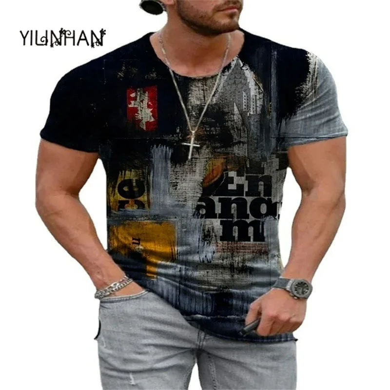 

YILINHAN Mens Clothing Leisure T-shirt Fashion 3D Print Tops 2021 Y2k Summer Casual New Printed Short-sleeve Round Neck T-shirt