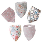 Регулируемые детские нагрудники, 5 шт., хлопковые передник для кормления для девочек и мальчиков, шарф для кормления с мультяшным рисунком