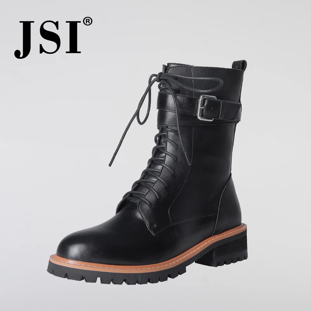 JSI/модные женские ботильоны классические женские ботинки на платформе в стиле панк зимние ботинки на среднем каблуке со шнуровкой Женская обувь с круглым носком, JO278