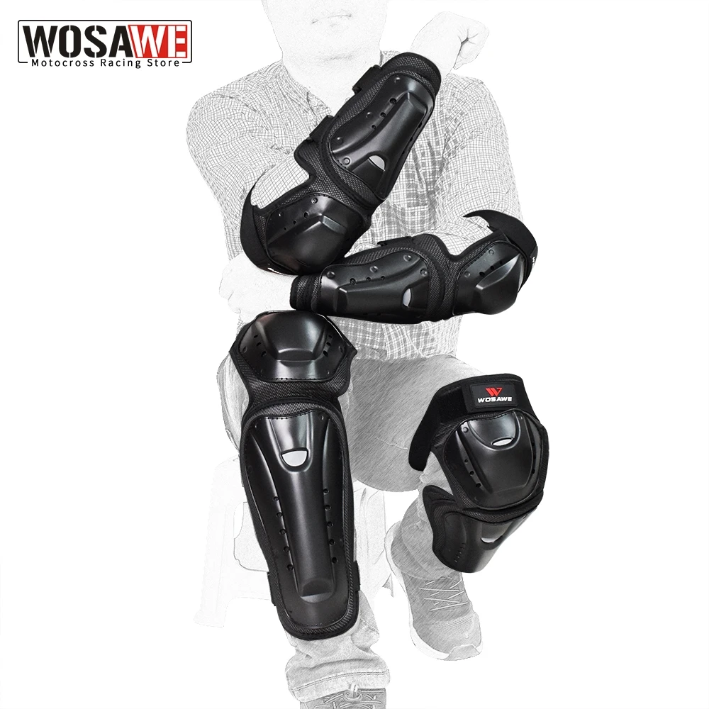 WOSAWE 4pcs Motorcycle knee Pads Skating Riding Elbowpads Knee Protector Protection Off Road Motocross Brace Elbow Guards Kit