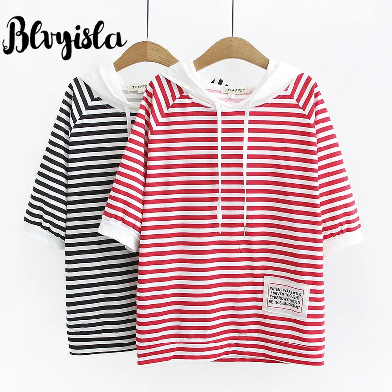 

2XL Plus Size Loose Striped Hoody Tee Special Personality Tshirts Summer Harajuku Oversize Women T Tops