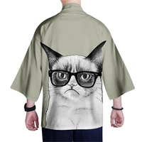 funny design glasses cat kimono 3d print fashion shirt men seven point sleeve tops casual unisex cardigan jackets streetwear 4xl