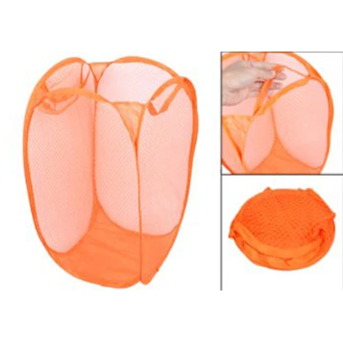 

Household Dirty Clothes Laundry Folding Mesh Bag Basket Holder Orange
