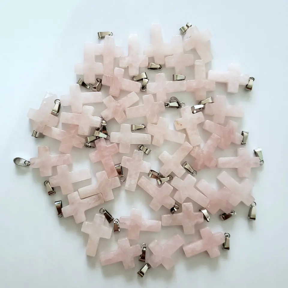 Rose quartz 50 шт./лот модные крест смешанные природные камни подвески для Подвески для изготовления украшений подходит ожерелье аксессуары - Окраска металла: Rose quartz
