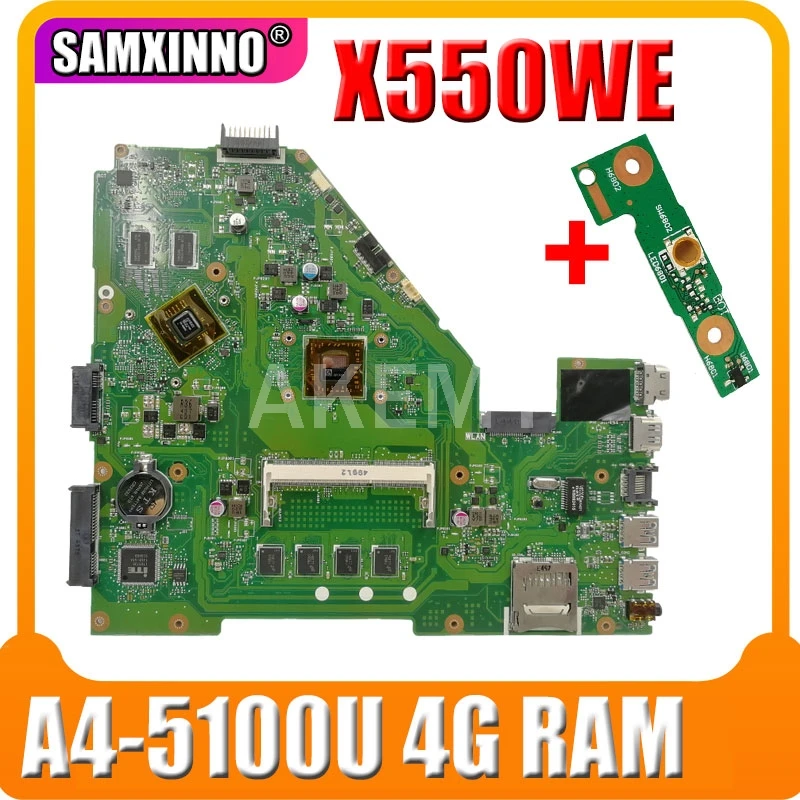 AKEMY X550WE материнская плата для ноутбука For Asus X550W D552W X552WE оригинальная A4-5100U 4 Гб RAM |