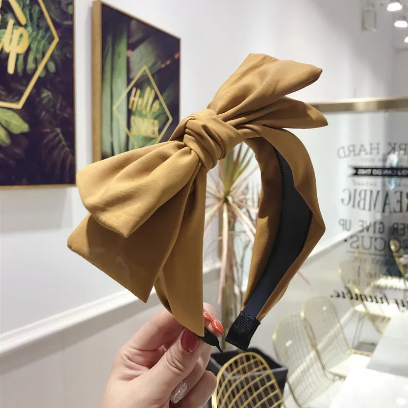 

2020 Knotted Hair Hoop Women Headband Double Layers Bow Solid Color Big Bow Knot Toothed Non-slip Head Hoop Hair Accessories