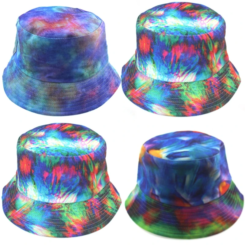 

Unisex Neon Colorful Tie Dye Bucket Hat Harajuku Hip Hop Reversible Double Sided Wear Wide Brim Packable Fisherman Cap