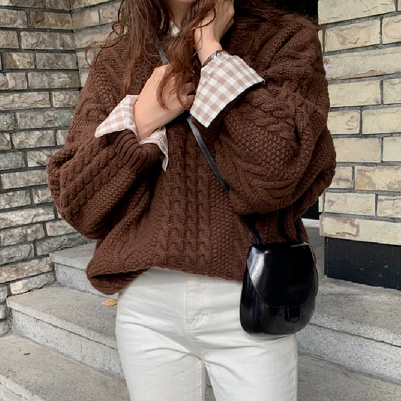 

Женский кашемировый свитер оверсайз, повседневный свободный однотонный вязаный пуловер с длинным рукавом, Осень-зима 2021