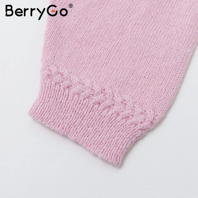 BerryGo Мода Половина рукава кардиган для женщин Осень Зима Женский вязаный свитер с