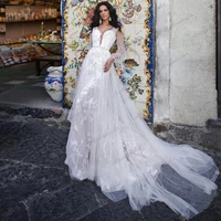 fairy boho ivory wedding dress sexy backless tulle appliques a line white appliques bridal gown vestido de noiva casamento