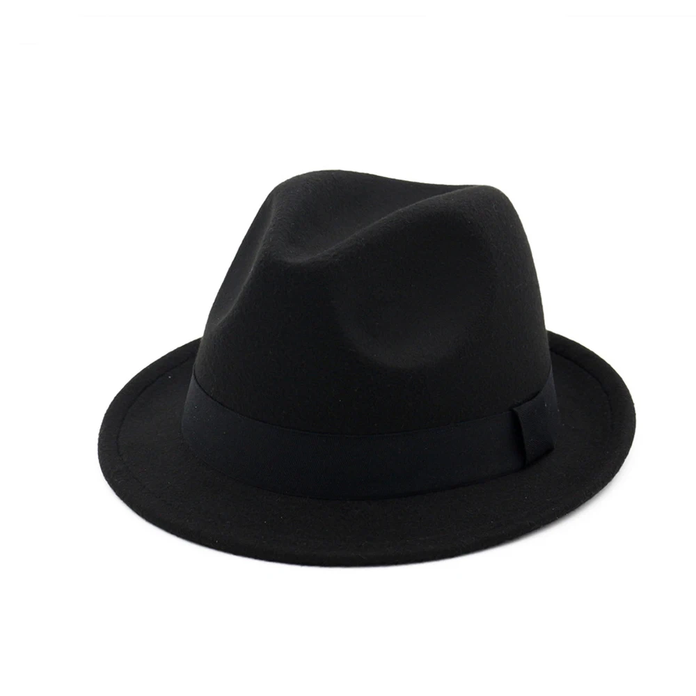 Black Модная мужская и женская шерстяная шляпа Fedora с тканевым поясом поп уличная дорожная шляпа Панама джазовая, шляпа - Цвет: Black