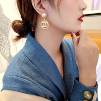 new double c shape pendant ear stud fashion gold color earrings for women simple female wedding trendy zircon jewelry wholesale