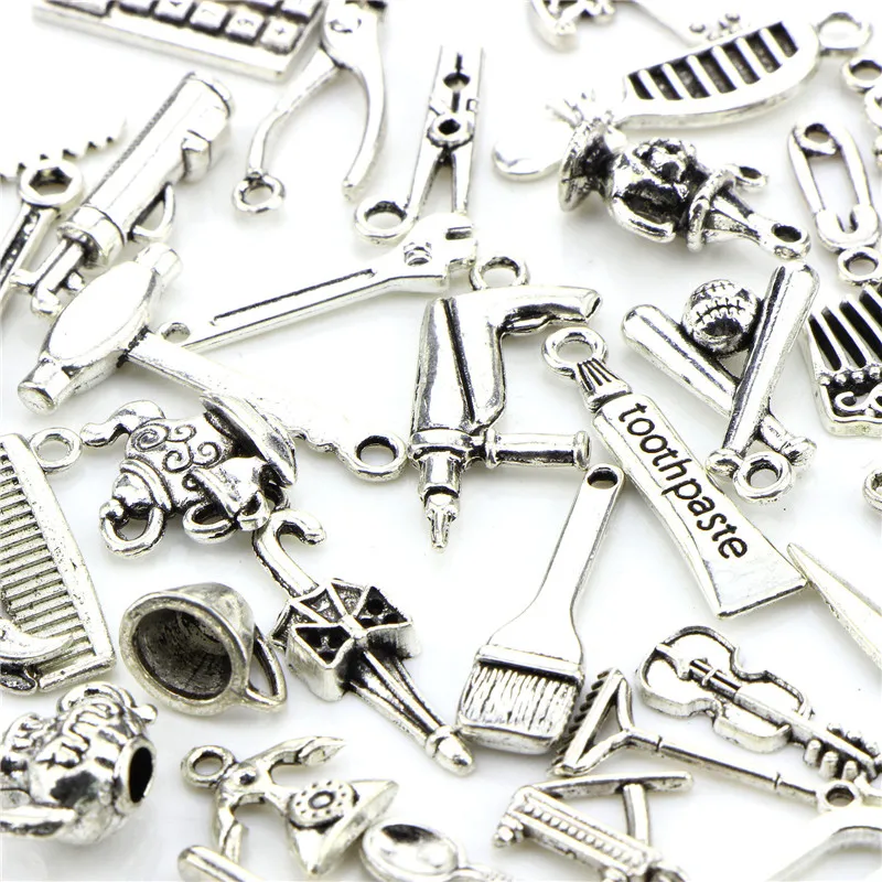 50 шт. Тибетский посеребренный смешанный гаечный ключ топор ножницы инструмент