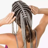 newest big rhinestone tassel hair chain jewelry handmade long crystal chain bridal hair accessories headwear jewelry for women