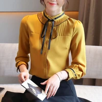 new women blouses chiffon blouse woman tops plus size fashion women long sleeve shirts office lady solid blouse bow shirt xxl