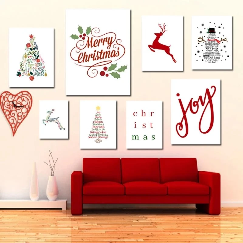 

Canvas Painting Christmas Decoration Posters Elk Christmas Tree Watercolor Art Picture and Prints for Living Room Home Decor