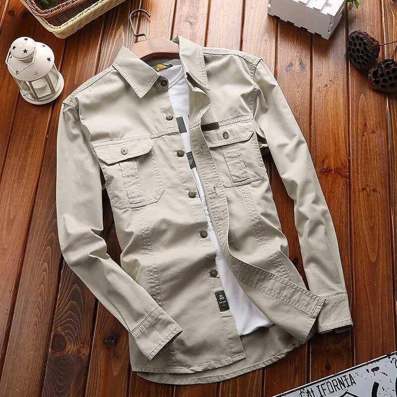 Мужская тактическая рубашка из чистого хлопка с длинным рукавом | Спорт и