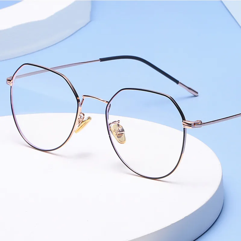 

Oversized Polygon Women Men Myopia Optical Anti-blue Eyeglasses Frames Metal Spectacles Computer Goggles Clear Lens with Cloth