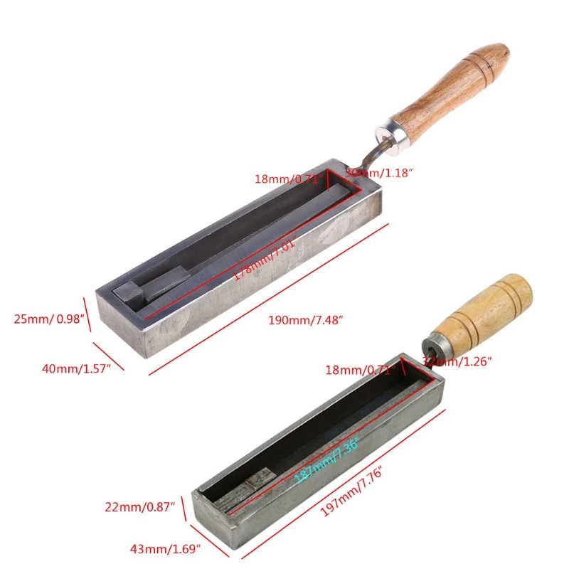 

Bar Silver Gold Ingot Casting Mold with Wood Handle Reversible Jewellery Gold Silver Iron Wire Rectangle Casting Mold