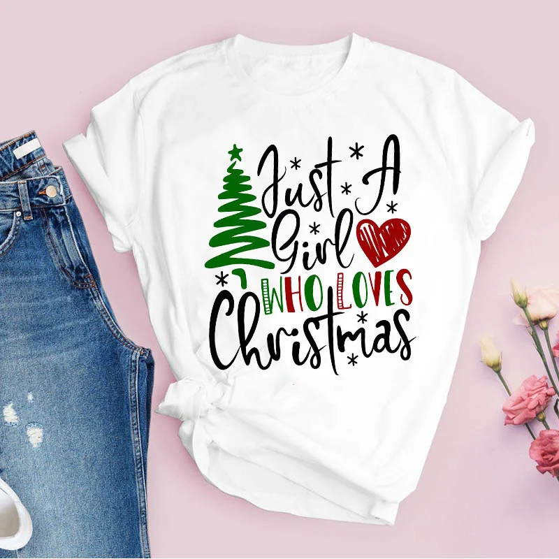 

Tees for Women Print Girl Love Tree Letter Holiday 90s Merry Christmas Clothes Lady Tops Clothing Female T Shirt Graphic T-Shirt