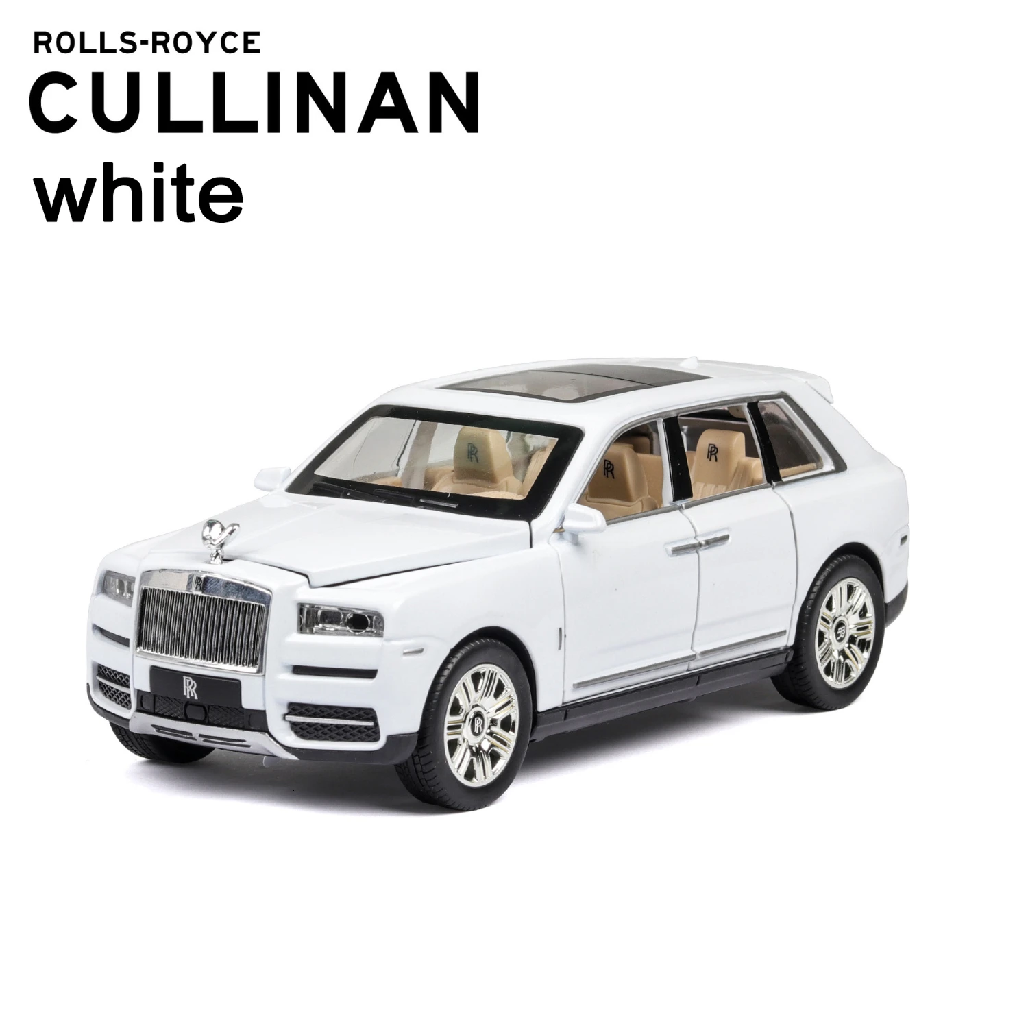 White 1:24 Rolls Royce Cullinan, модель автомобиля из сплава, большой размер, имитация внедорожника, металлическая модель автомобиля, светильник со звуком, вытяжка, 6 дверей - Цвет: White