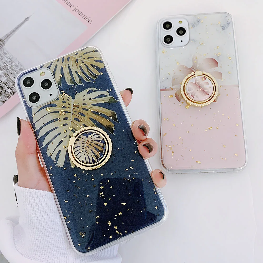 Золотая фольга тропические листья чехол для телефона iPhone 11 Pro Max XR XS 6 6S 7 8 Plus X Чехол
