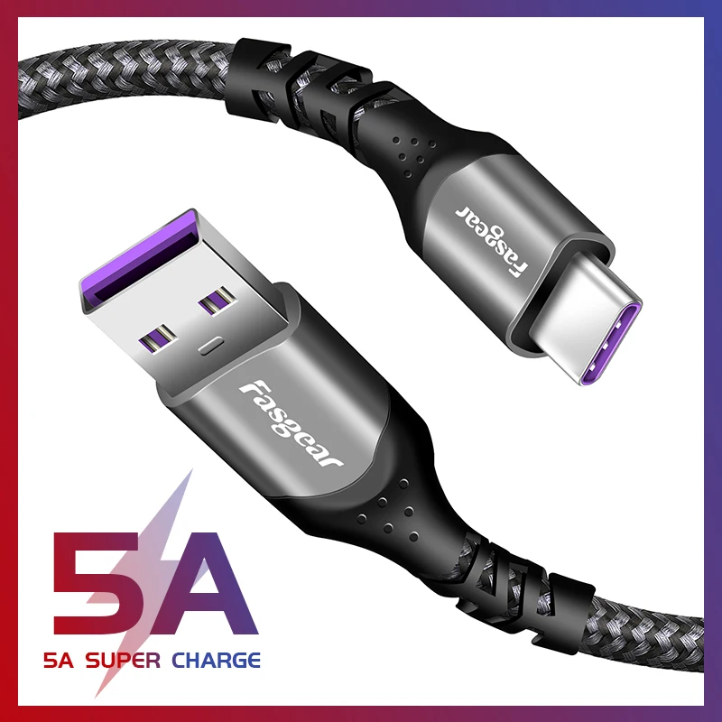 Кабель зарядный Fasgear, 40 Вт, 5 А, USB Type-C, 1,8 м