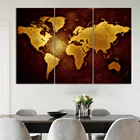 Винтажная Золотая карта мира, 3 панели, домашний декор, без рамки, холст, живопись на стене, плакат и принты, Современная гостиная