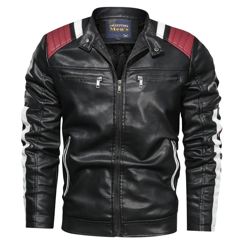 Куртка мужская кожаная с воротником-стойкой повседневный приталенный бомбер в