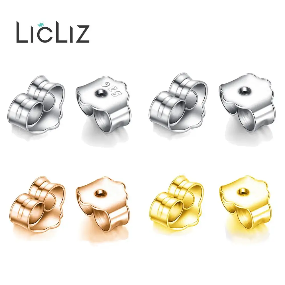 LicLiz, 925 пробы, серебряные серьги с застежками для женщин, ювелирные изделия, белое, розовое золото, Бабочка, застежка-молния, обратная сторона, 10 пар в партии