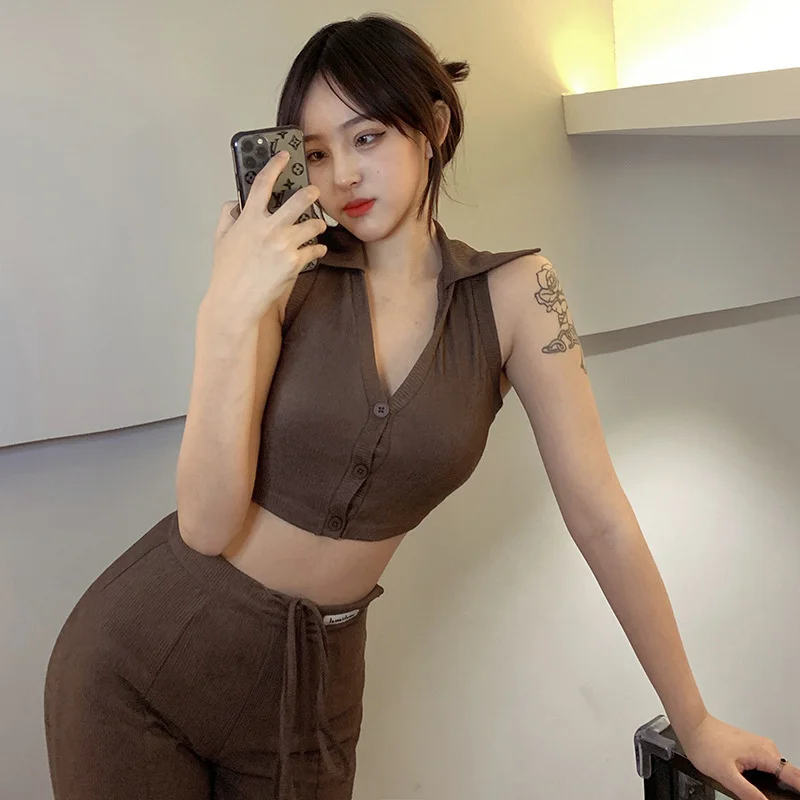 

Ins Style 2021 Spring New Sleeveless Pit Collar Vest Fashion Temperament High Waist Straight Pants Suit