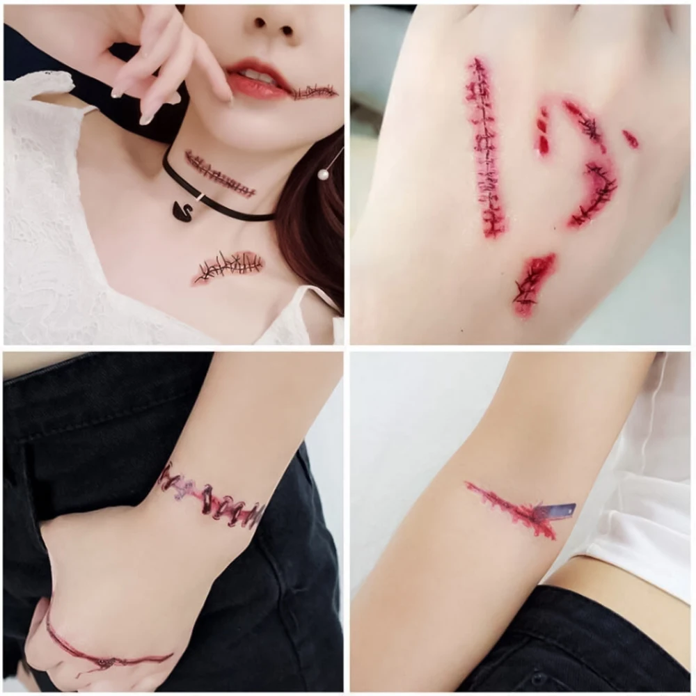 30 шт./компл. Хэллоуин татуировки реалистичные террор ран временные поддельные