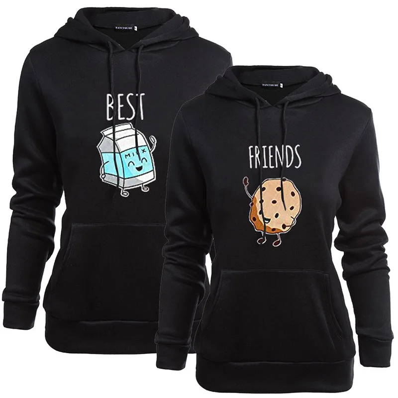Модные толстовки Best Friends, осенне-зимние женские толстовки с капюшоном и длинным рукавом, женские пуловеры с принтом гамбургера и молока