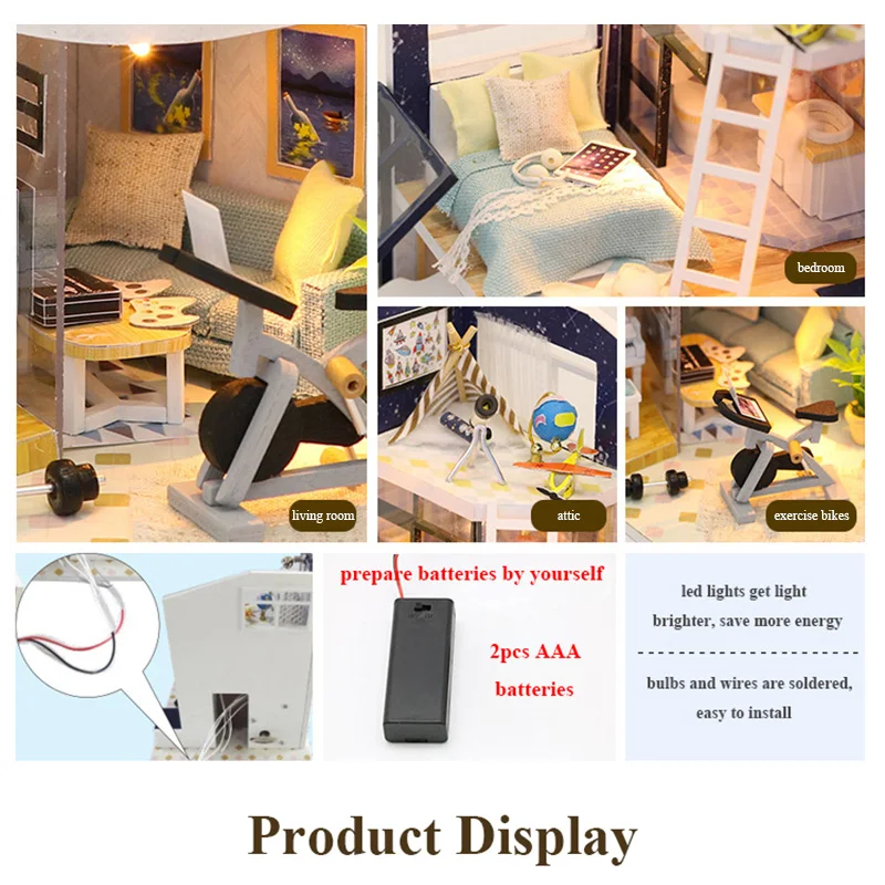 Doll House Loft Miniature Assemble Toys 3D Handmade Wooden Mini Dollhouse Toy with Furniture Led Lights for Kids Birthday Gift |