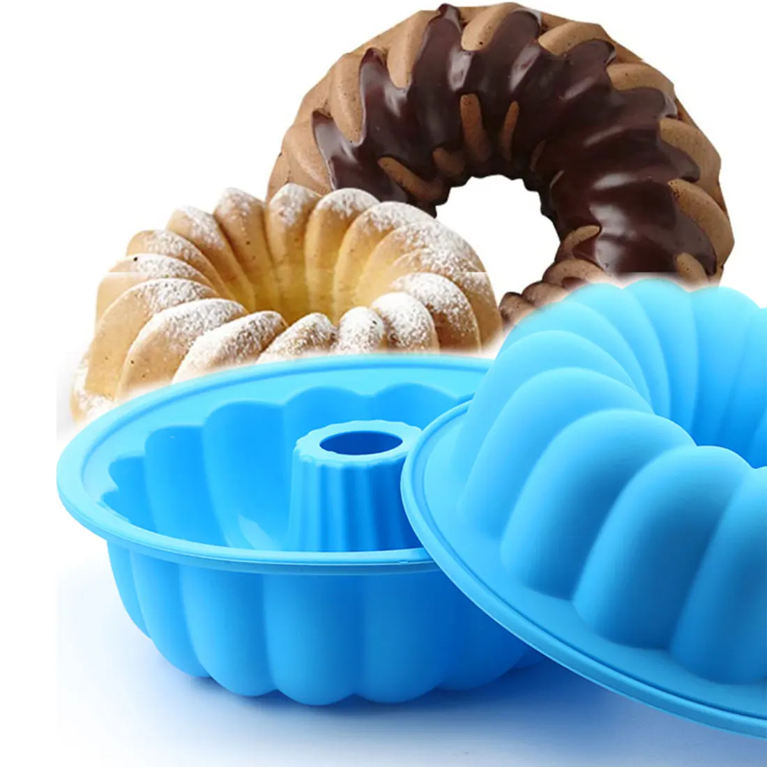 

3D Large Swirling Scroll Baking Mold Non Stick Silicone High Temperature Resistant Cake Pan Pudding Dessert Decorating Tool Blue