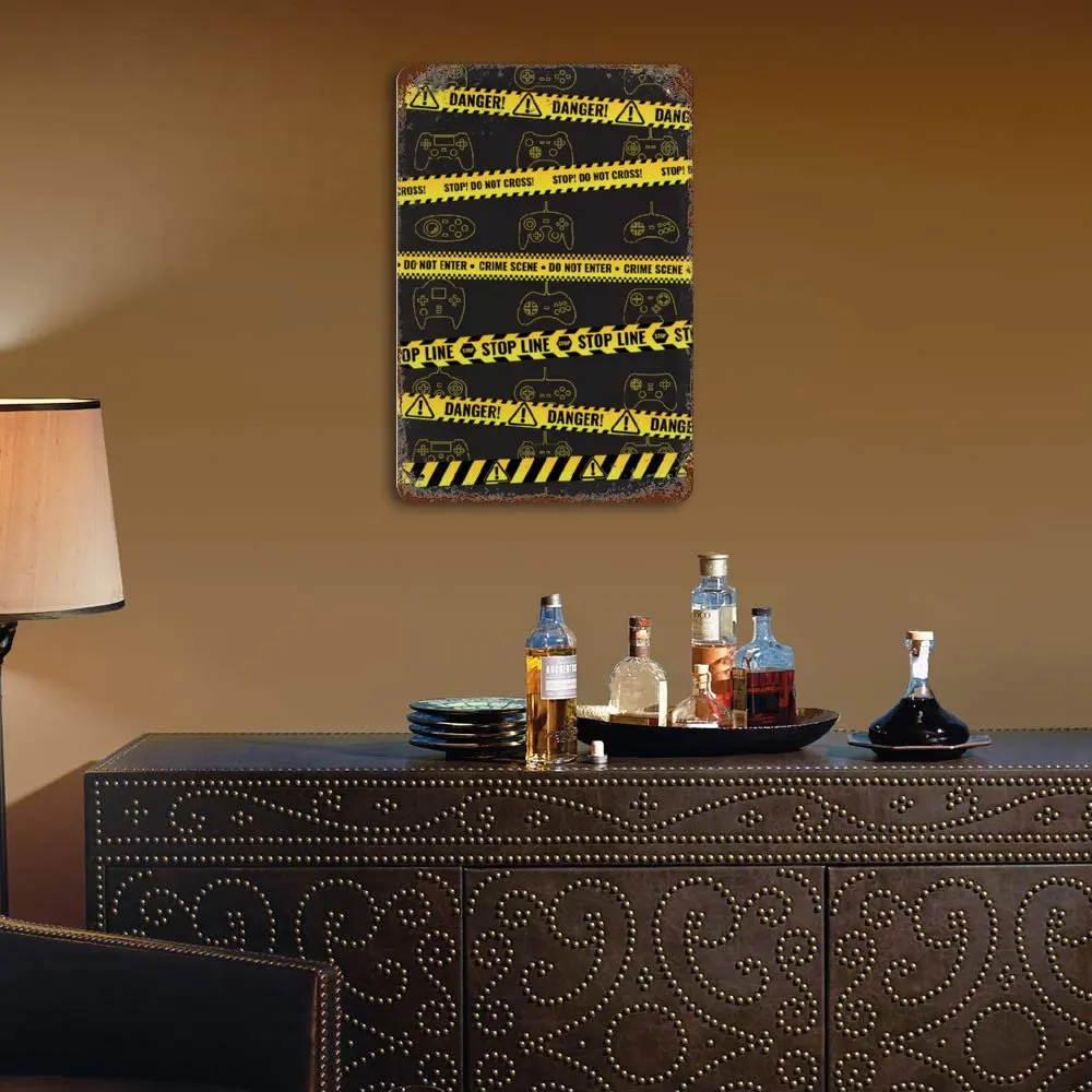 

Gaming Warning Do Not Cross Printed Vintage Metal Poster Home Pub Bar Garage Wall Decoration Tin Sign Plaque Decor