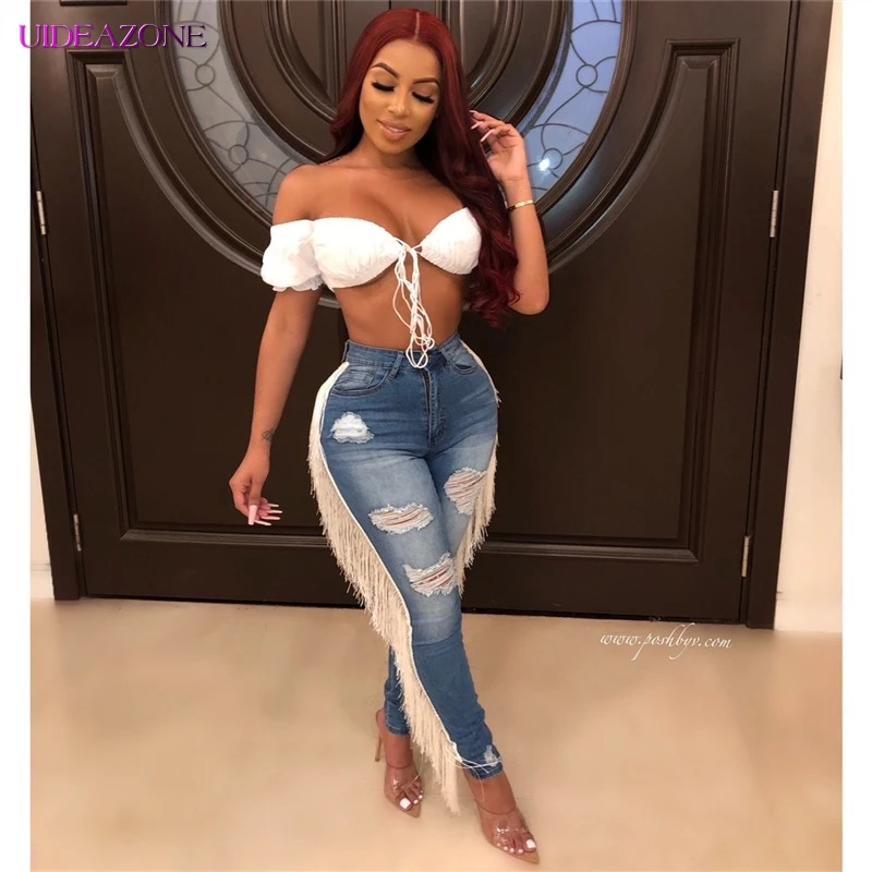 UIDEAZONE сексуальные женские летние джинсы с высокой талией рваные узкие джинсовые