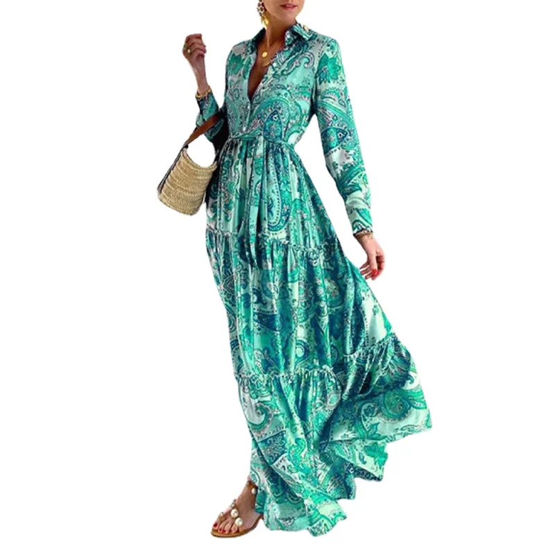 

Свободное летнее женское платье 2021, пляжные Макси-платья в стиле бохо для женщин, привлекательная длинная Плиссированная праздничная одежд...