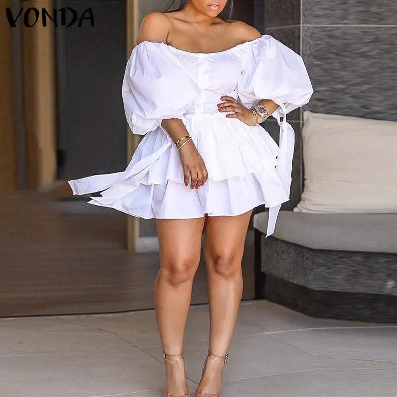 VONDA 2021 женское платье сексуальное с открытыми плечами вечерние мини платья