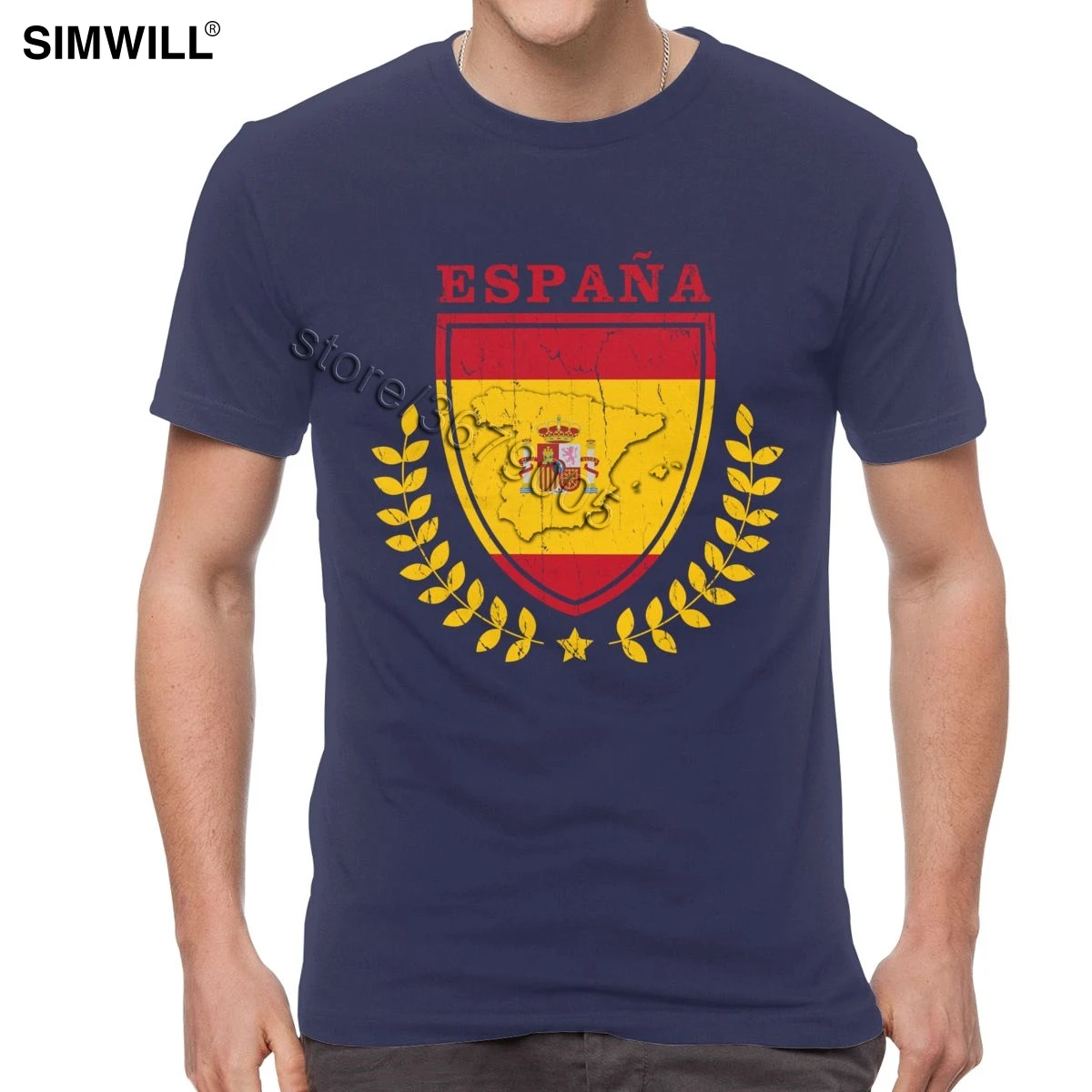 

Novelty New Arrival Tees Men Eco Cotton SPAIN T-shirt Spanish Flag Espana Emblem T Shirt Short Sleeves Round Neck national pride